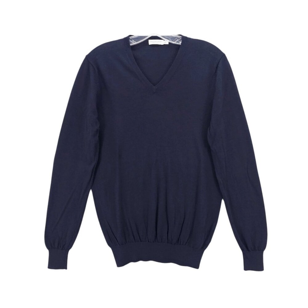 SUITSUPPLY Navy Blue 100% Merino Wool V-Neck Sweater Pullover Size SMALL
